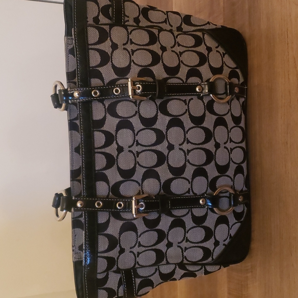 Coach Signature Monogram Tote Bag in Black and Gray